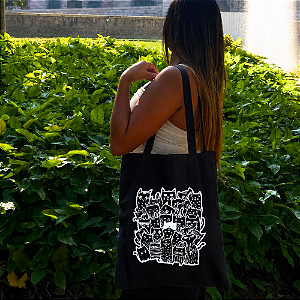 Bolsa Ecobag PRETA 100% Algodão Estampa GATOS Reutilizável Estilosa