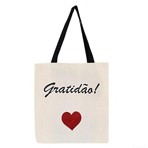 Bolsa Ecobag 100% algodão GRATIDÃO <3 (Alça Preta)