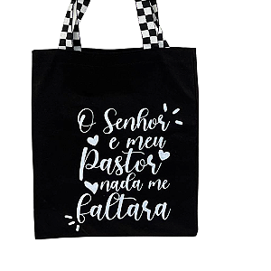Bolsa Ecobag  100% algodão Black Xadrez Estampa NADA ME FALTARÁ
