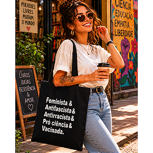 Bolsa Ecobag 100% algodão Black Estampa FEMINISTA