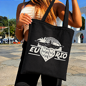 Bolsa Ecobag PRETA 100% Algodão Estampa EU AMO O RIO Reutilizável Estilosa