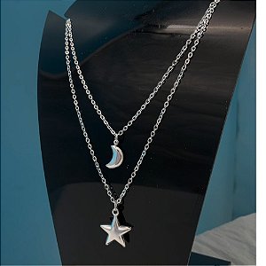 Cordão aço inox 40 \ 45 cm estrela e lua