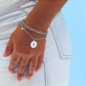 Pulseira cordão elo duplo zir
