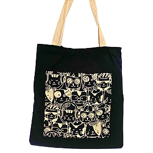 Bolsa Ecobag 100% algodão Black GATOS (Alça branca)