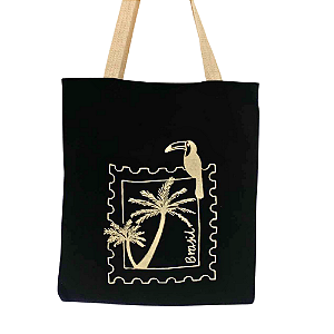 Bolsa Ecobag 100% algodão Black SELO (Alça branca)