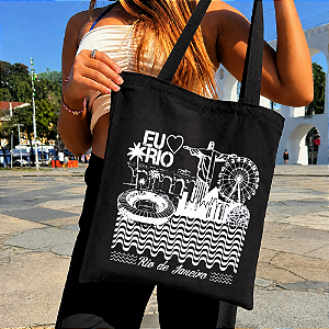 Bolsa Ecobag PRETA 100% Algodão Estampa CLÁSSICOS DO RIO Reutilizável Estilosa