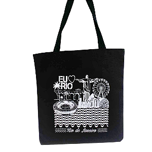 Bolsa Ecobag  100% algodão BLACK Estampa Clássicos do Rio