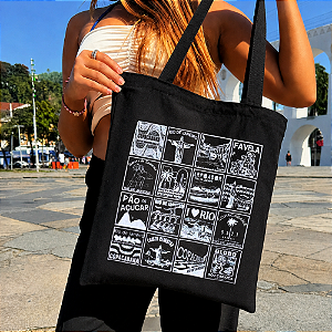 Bolsa Ecobag PRETA 100% Algodão Estampa MOSAICO CARIOCA Reutilizável Estilosa