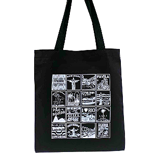Bolsa Ecobag  100% algodão BLACK Estampa Mosaico Carioca