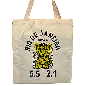 Bolsa Ecobag Crua 100% Algodão Reutilizável | Estampa 55 21 Oncinha Carioca Rio de Janeiro