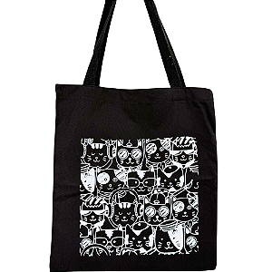 Bolsa Ecobag 100% algodão BLACK Estampa Gatos2