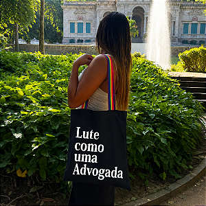 Bolsa Ecobag PRETA 100% Algodão Estampa LUTE COMO ADVOGADA Alça Arco-Íris Reutilizável Estilosa