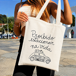 Bolsa Ecobag BRANCA 100% Algodão Estampa PROIBIDO ESTACIONAR Reutilizável Estilosa