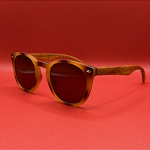 Óculos de Sol Estilo Madeira Marrom UV400 - Feminino Arredondado Elegante Natural Leve