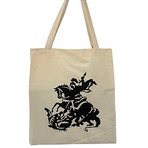 Bolsa Ecobag Crua 100% Algodão Reutilizável | Estampa "São jorge. Preto"