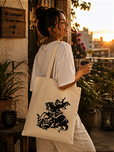 Bolsa Ecobag Crua 100% Algodão Reutilizável | Estampa "São jorge. Preto"
