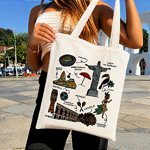 Bolsa Ecobag Algodão Cru 100% Estampa AMERICAN RJ "PINTADA A MÃO" Reutilizável Estilosa