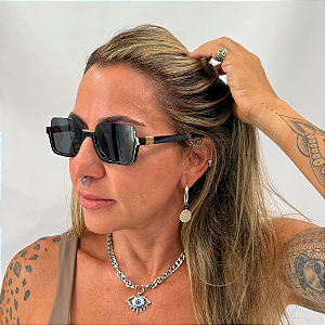 Óculos de Sol Retangular Slim Preto UV400