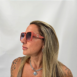 Óculos de Sol Quadrado Rose UV400 Feminino