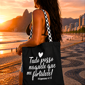 Bolsa Ecobag 100% algodão Black TUDO POSSO (xadrez)