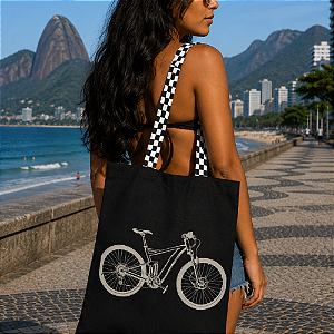 Bolsa Ecobag 100% algodão Black Bicicleta (xadrez)