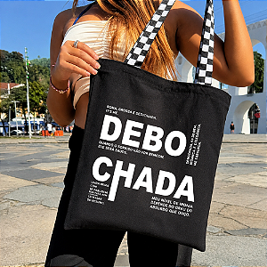 Bolsa Ecobag PRETA 100% Algodão Estampa DEBOCHADA Alça Xadrez Grande Reutilizável Estilosa