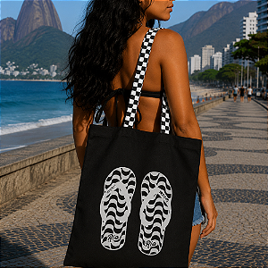 Bolsa Ecobag 100% algodão Black Chinelo Rio (xadrez)