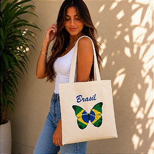 Bolsa Ecobag 100% algodão Estampa "Brasil Butterfly"