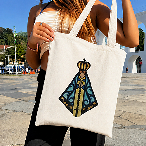 Bolsa Ecobag 100% Algodão Estampa NOSSA SENHORA Pintada à Mão Reutilizável Estilosa