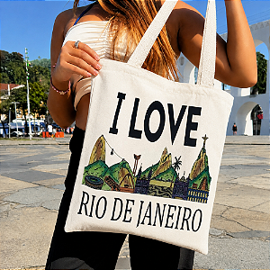 Bolsa Ecobag 100% Algodão Estampa I LOVE RIO DE JANEIRO Pintada à Mão Reutilizável Estilosa