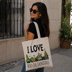 Bolsa Ecobag  100% algodão Estampa  I love Rio( Pintada a mão)