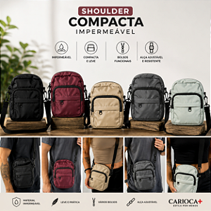Bolsa Shoulder Compacta Impermeável Unissex com 3 Bolsos