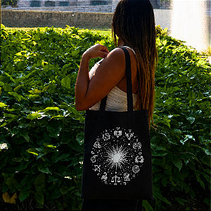 Bolsa Ecobag 100% Algodão PRETA Estampa Signos Solar