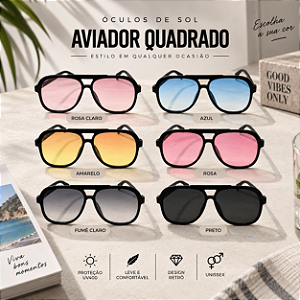 Óculos Aviador Quadrado Retrô