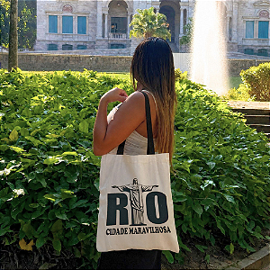 Bolsa Ecobag 100% algodão Estampa Cidade Maravilhosa (Alça preta)