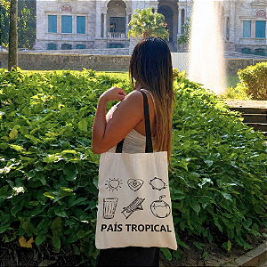 Bolsa Ecobag 100% algodão Estampa Pais Tropical (alça preta)