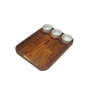 Tábua Petisqueira Retangular com 3 Porcelanas