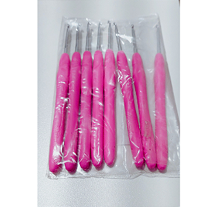 Agulha Crochê Cabo Emborrachado Rosa nº3mm