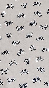 Tecido Tricoline com Estampa de Mini Bicicletas  fundo Bege