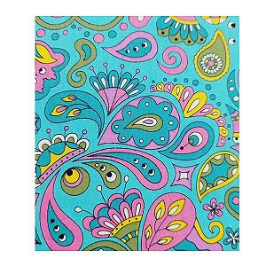 Tecido Tricoline para Patchwork com Estampa Psicodélica com Múltiplos Tons em Fundo Azul Tifani