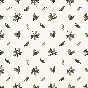 Tecido Tricoline Digital para Patchwork com Estampa de Mini Azevinho Fundo Branco