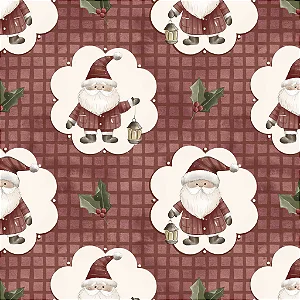 Tecido Tricoline Digital para Patchwork com Camafeu Papai  Noel Fundo Vermelho