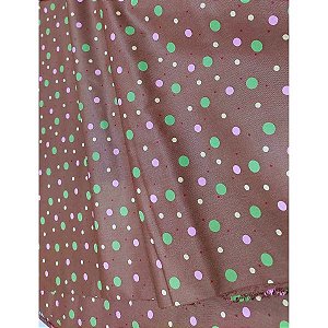 Tecido Tricoline para Patchwork com Estampa Poa em Tamanhos Variados em Fundo Marrom