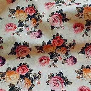 Tecido Tricoline Digital Estampa Floral em Fundo Bege