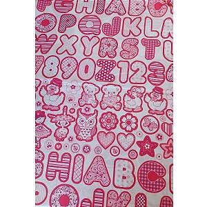 Tecido Tricoline para Patchwork Pedagoga com Alfabeto Rosa