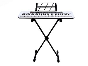Kit Teclado Musical Kobe KB-150 WH Branco 5/8 61 Teclas Com Suporte em X