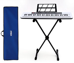 Kit Teclado Musical Kobe KB-150 Branco 5/8 61 Teclas Completo Azul