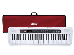 Kit Teclado Musical Kobe KB-150 WE Branco 5/8 61 Teclas Com Capa Vermelha
