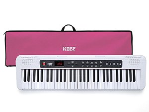 Kit Teclado Musical Kobe KB-150 WE Branco 5/8 61 Teclas Com Capa Rosa