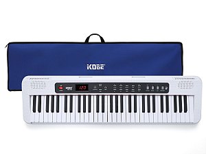 Kit Teclado Musical Kobe KB-150 WE Branco 5/8 61 Teclas Com Capa Azul